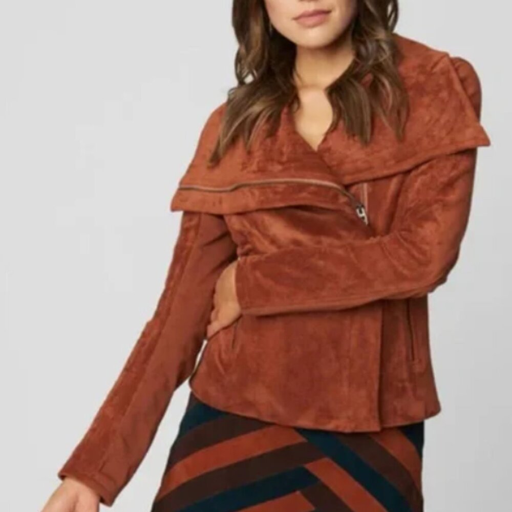 SL8 Rust/Brown Suede Fall Moto Jacket, Small - Picture 3 of 8